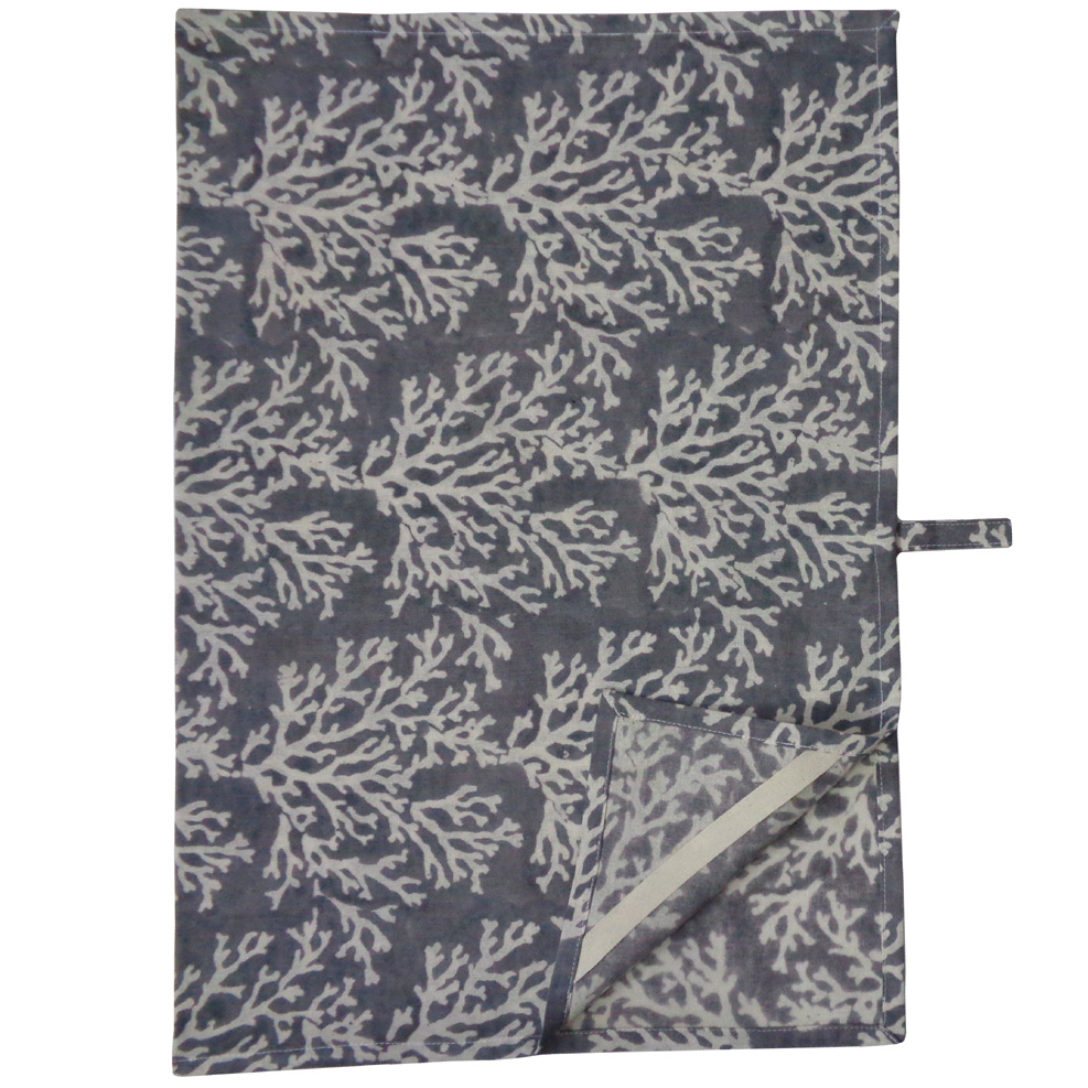 Hand Block Printed Cotton Kitchen Towels 50x70 cms Coral Ashley Grey 701931