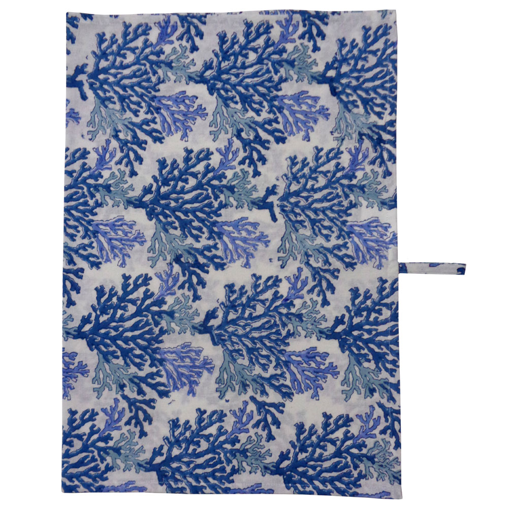 Hand Block Printed Cotton Kitchen Towels 50x70 cms Coral Multi Blue 502087