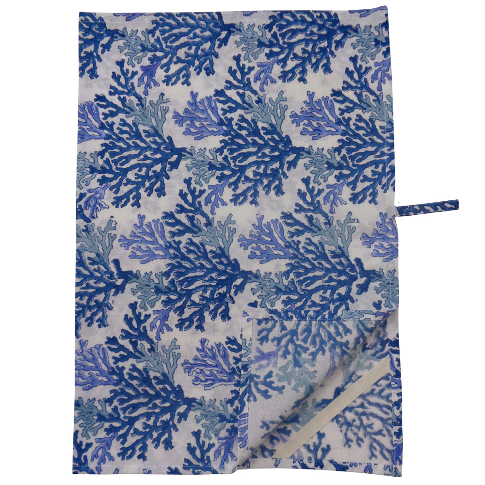 Hand Block Printed Cotton Kitchen Towels 50x70 cms Coral Multi Blue 502087