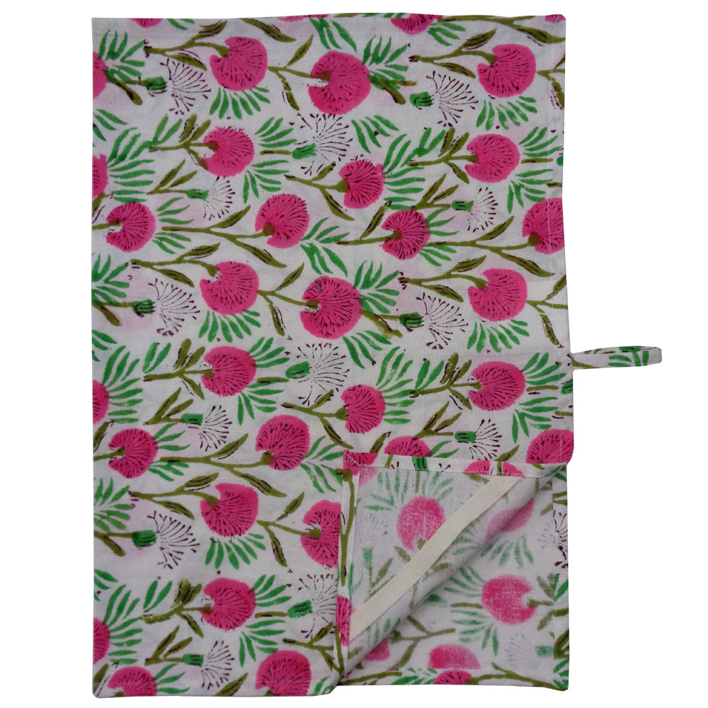 Hand Block Printed Cotton Kitchen Towels 50x70 cms Desert Blossom Pink Open 501440