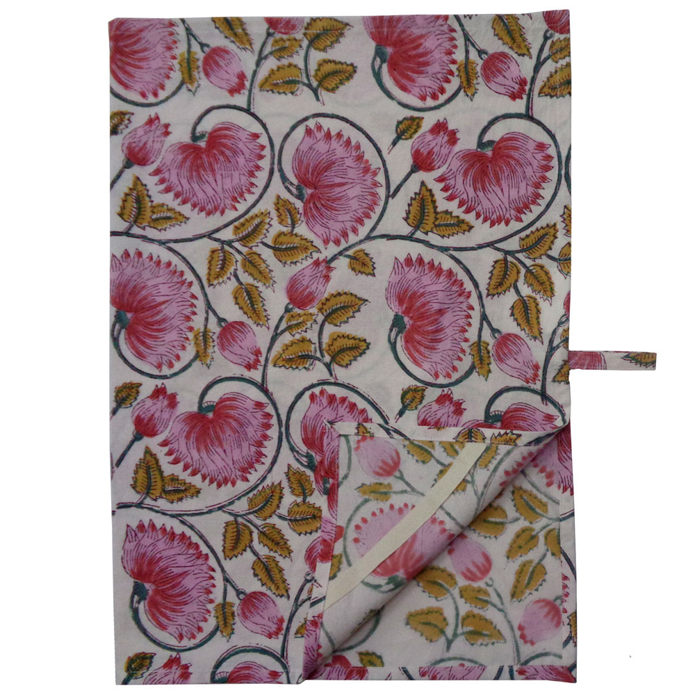 Hand Block Printed Cotton Kitchen Towels 50x70 cms Kamal Mustard Open 302003