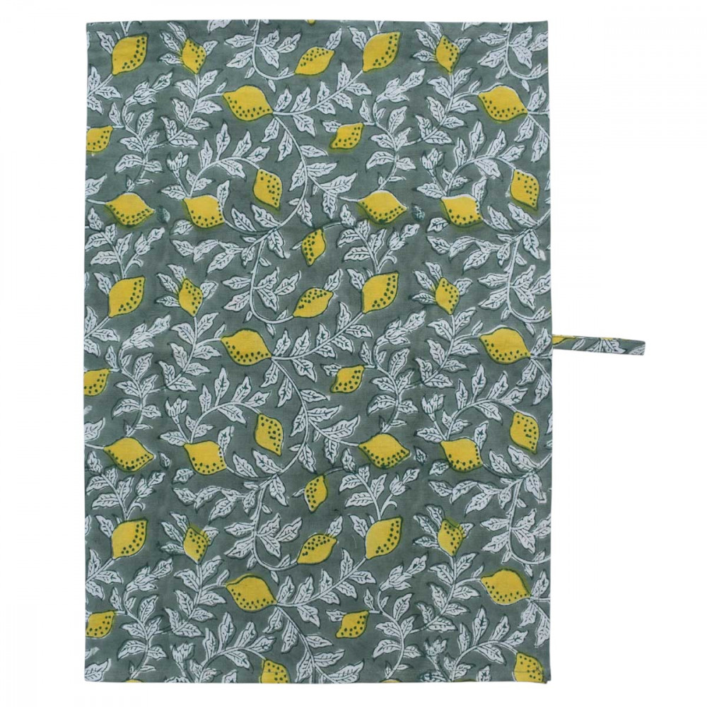 Image of Hand Block Printed Cotton Kitchen Towels 50x70 cms |  Lemon Green 202405