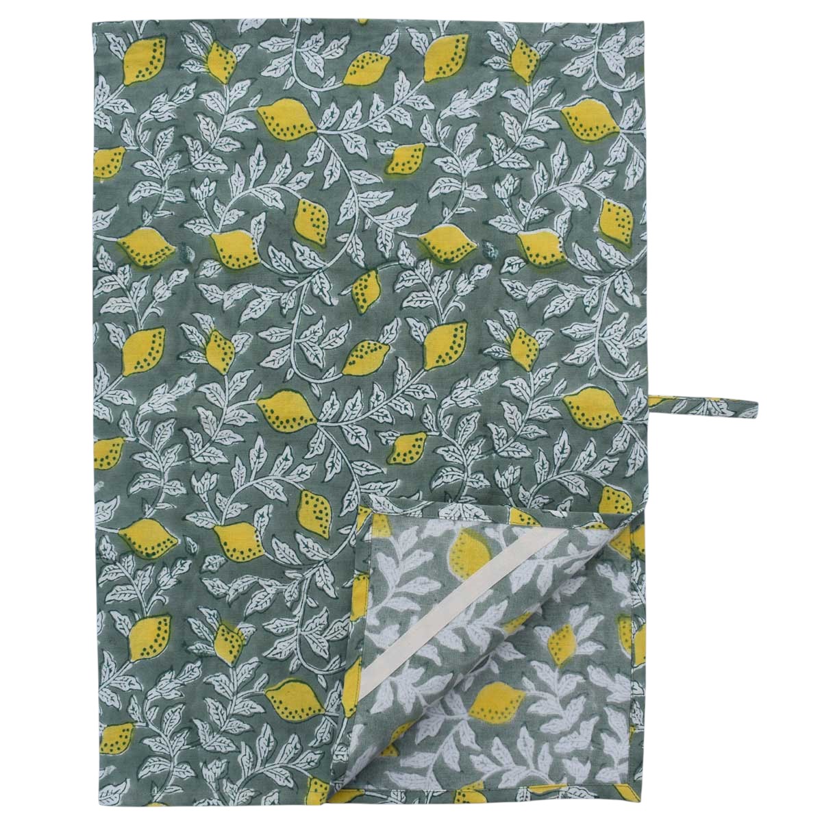 Hand Block Printed Cotton Kitchen Towels 50x70 cms Lemon Green 202405