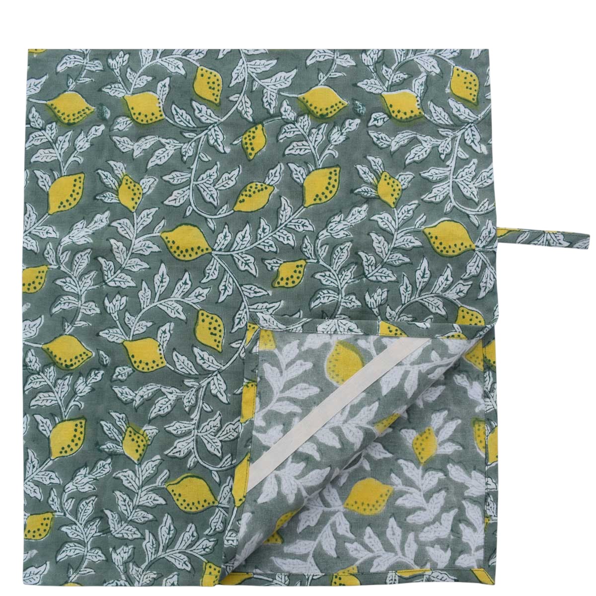 Hand Block Printed Cotton Kitchen Towels 50x70 cms Lemon Green 202405