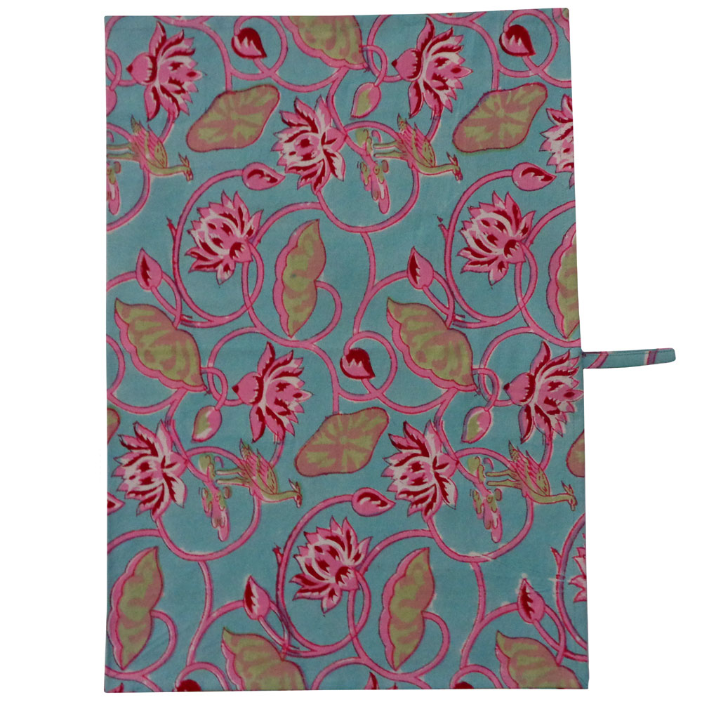 Hand Block Printed Cotton Kitchen Towels 50x70 cms Lotus Lake Jade 202202