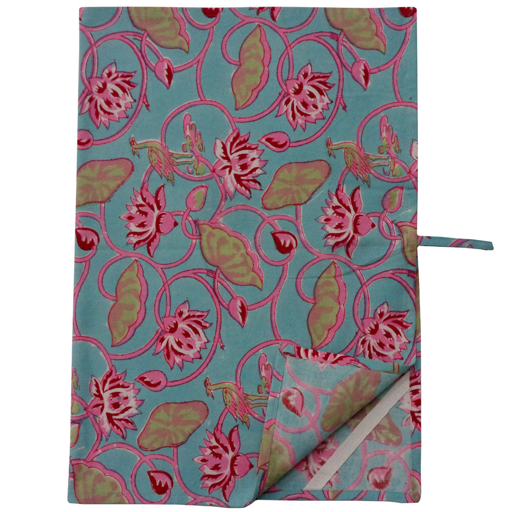 Hand Block Printed Cotton Kitchen Towels 50x70 cms Lotus Lake Jade 202202