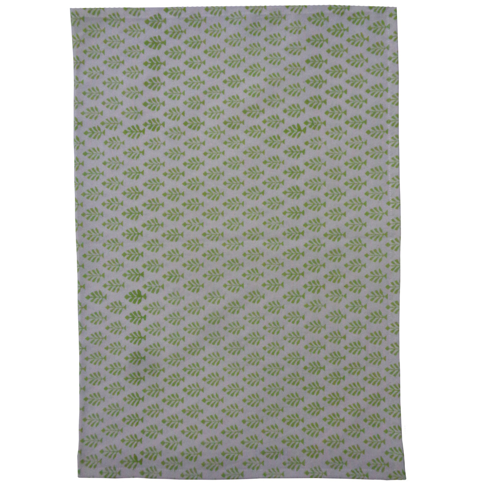 Hand Block Printed Cotton Kitchen Towels 50x70 cms Neem Celadon Green 700764