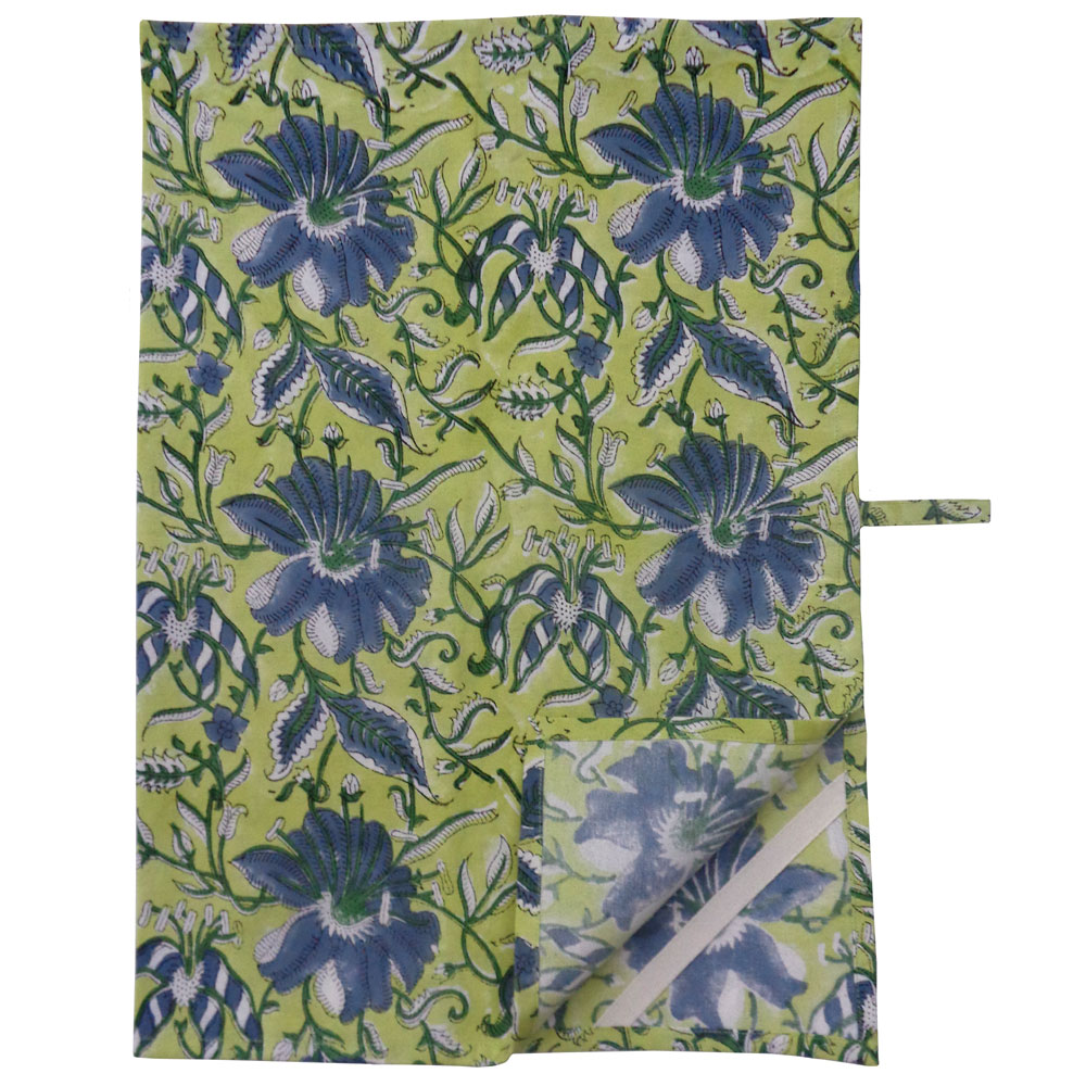 Hand Block Printed Cotton Kitchen Towels 50x70 cms Olive Flower Gud 602183