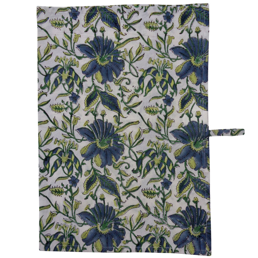 Hand Block Printed Cotton Kitchen Towels 50x70 cms Olive Flower Open 602178