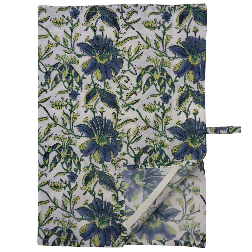 Hand Block Printed Cotton Kitchen Towels 50x70 cms Olive Flower Open 602178
