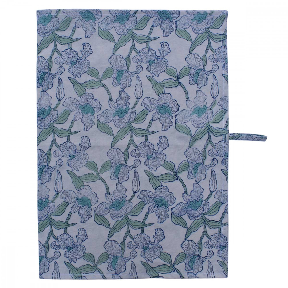 Image of Hand Block Printed Cotton Kitchen Towels 50x70 cms |  Orchid Aqua Open 203894