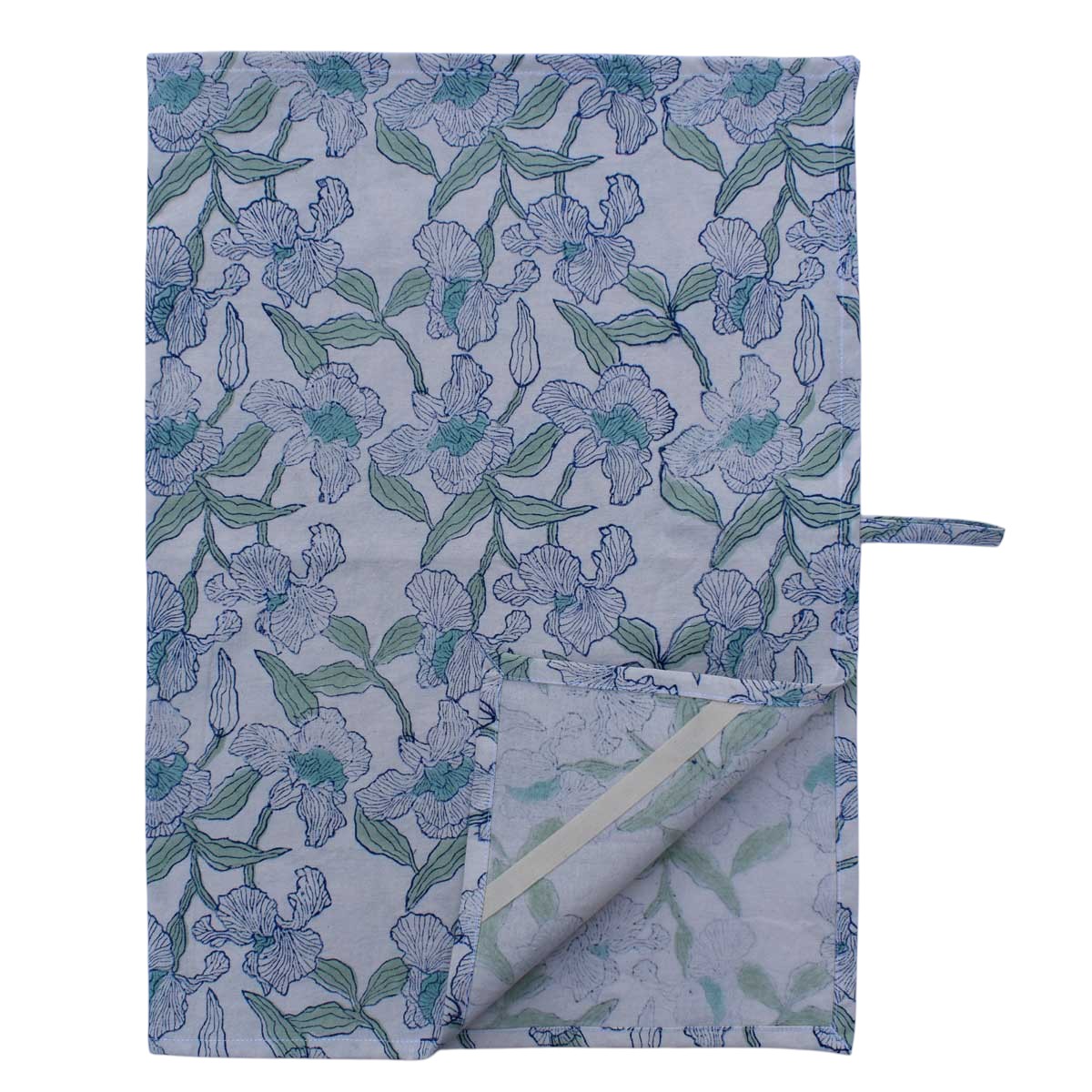 Hand Block Printed Cotton Kitchen Towels 50x70 cms Orchid Aqua Open 203894