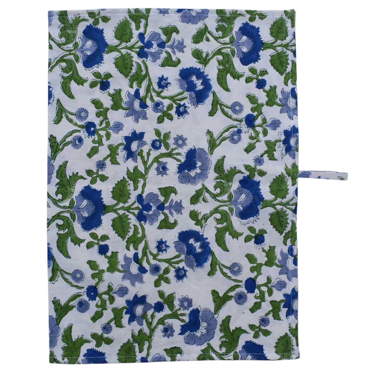 Hand Block Printed Cotton Kitchen Towels 50x70 cms Rukhsana Blue Open 103619