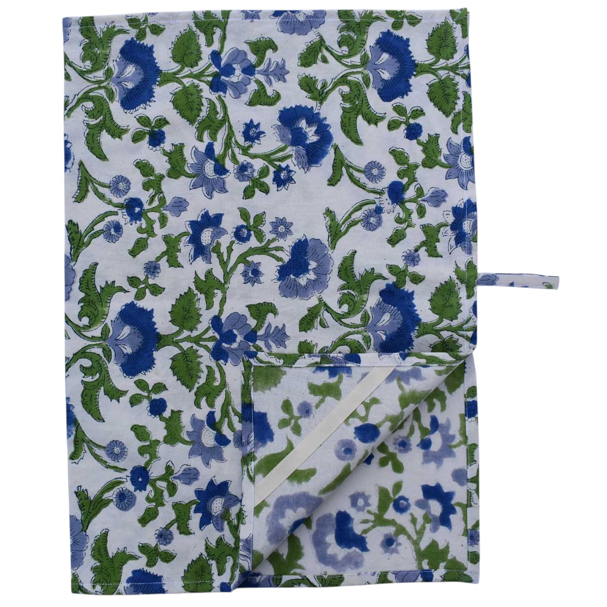Hand Block Printed Cotton Kitchen Towels 50x70 cms Rukhsana Blue Open 103619
