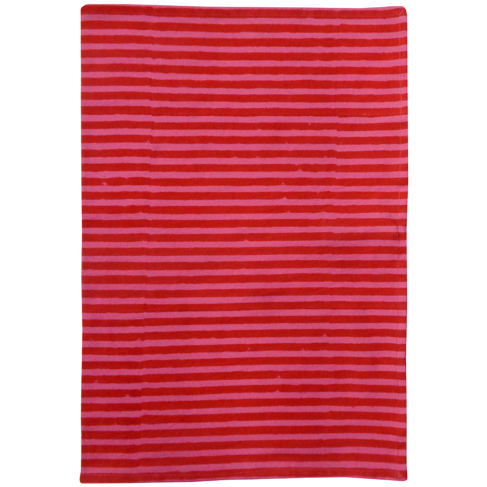 Hand Block Printed Cotton Kitchen Towels 50x70 cms Stripe Pink Red 207993
