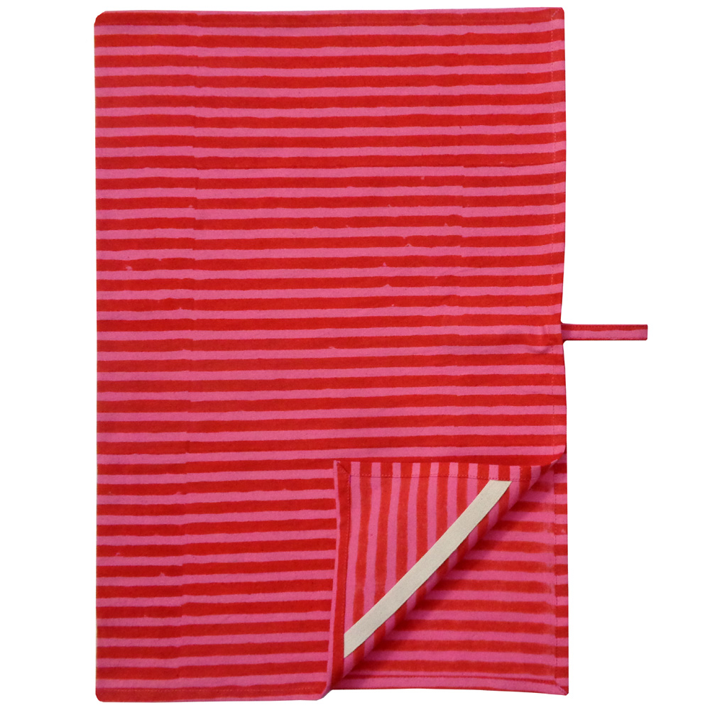 Hand Block Printed Cotton Kitchen Towels 50x70 cms Stripe Pink Red 207993