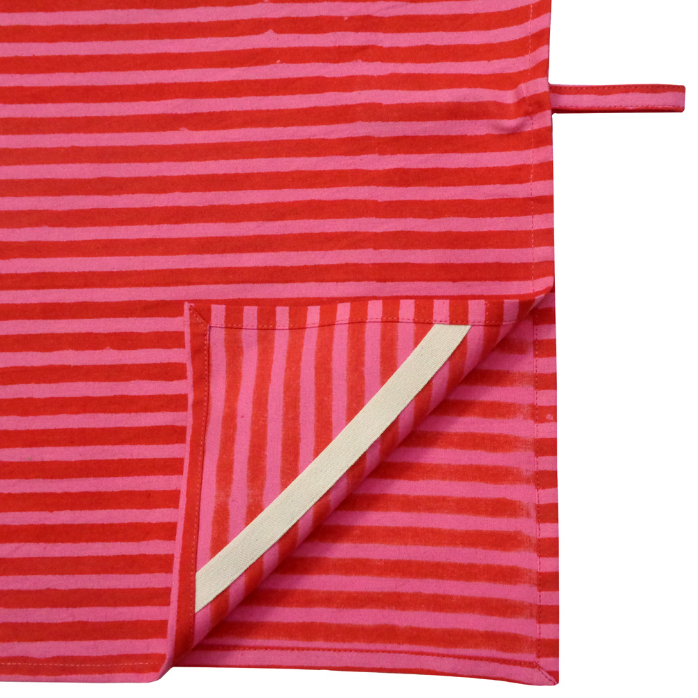 Hand Block Printed Cotton Kitchen Towels 50x70 cms Stripe Pink Red 207993