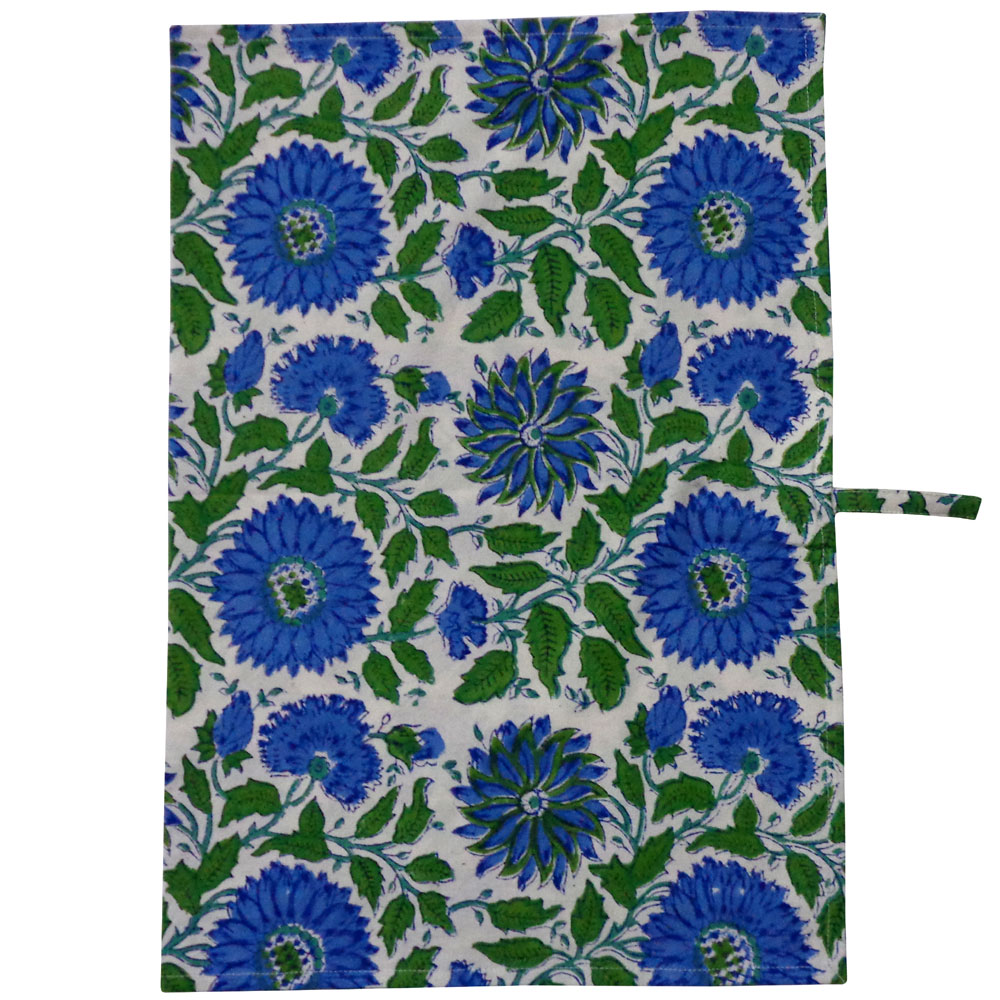 Hand Block Printed Cotton Kitchen Towels 50x70 cms Surajmukhi Blue Open 207560