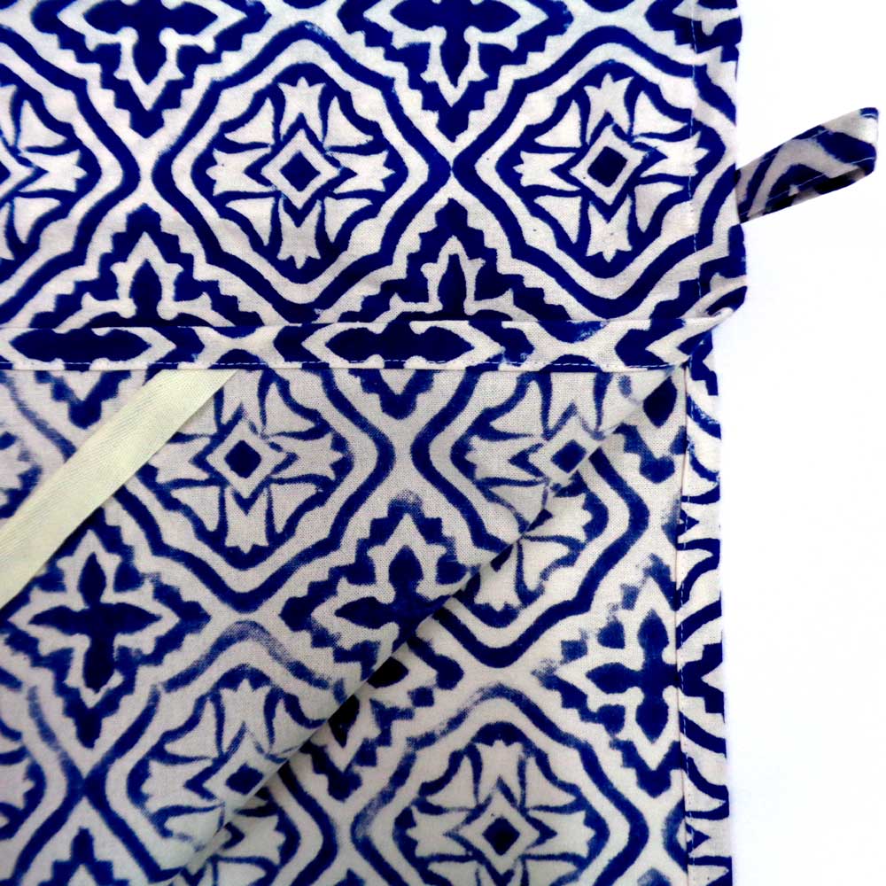 Hand Block Printed Cotton Kitchen Towels 50x70 cms Cross Flower Blue 302287