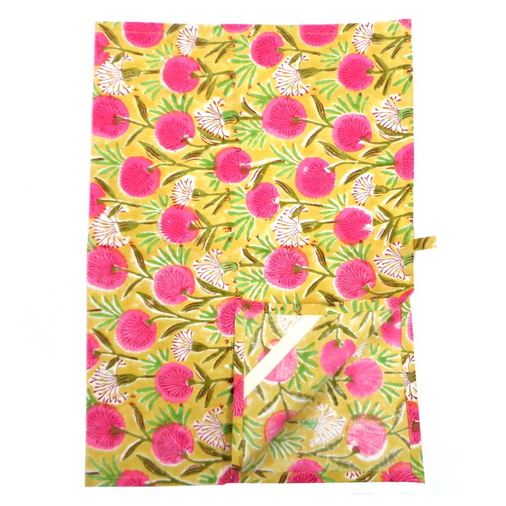 Hand Block Printed Cotton Kitchen Towels 50x70 cms Desert Blossom Pink Gud 104974