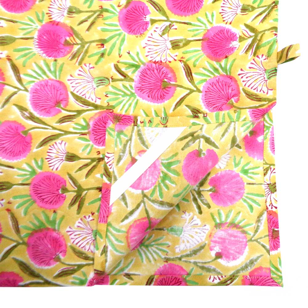Hand Block Printed Cotton Kitchen Towels 50x70 cms Desert Blossom Pink Gud 104974