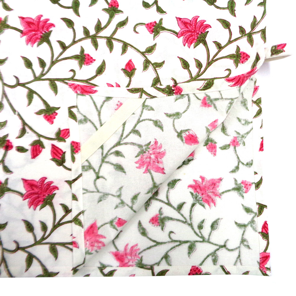 Hand Block Printed Cotton Kitchen Towels 50x70 cms Floral Bale Pink 103562