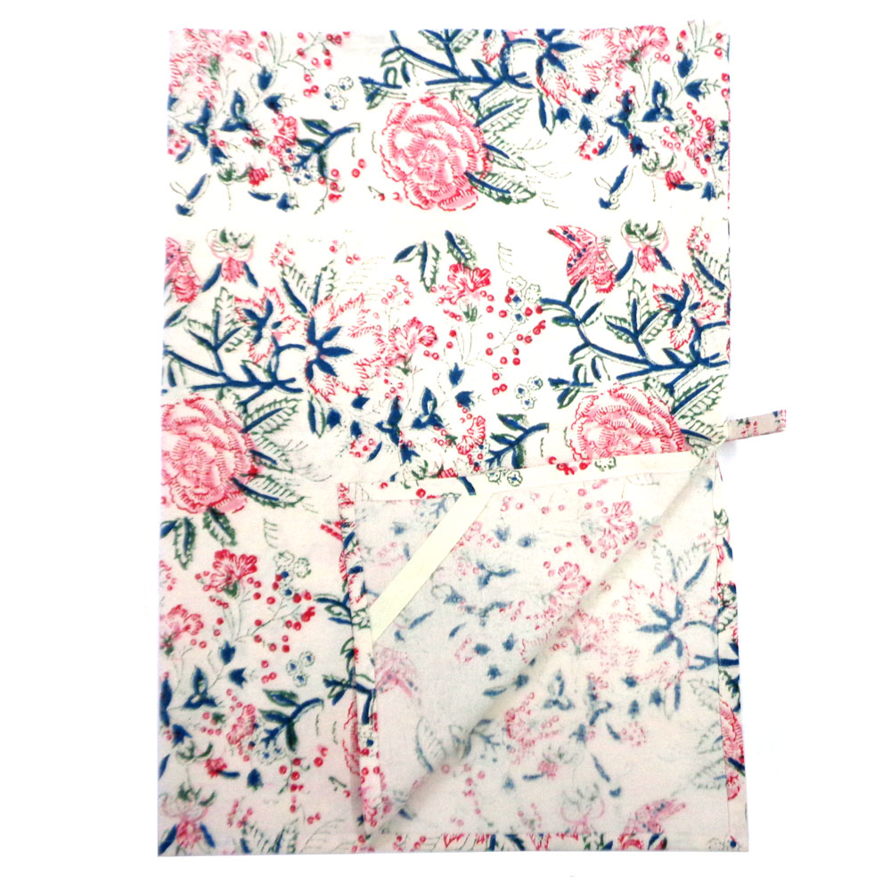 Hand Block Printed Cotton Kitchen Towels 50x70 cms Naya Gulab Open 104987
