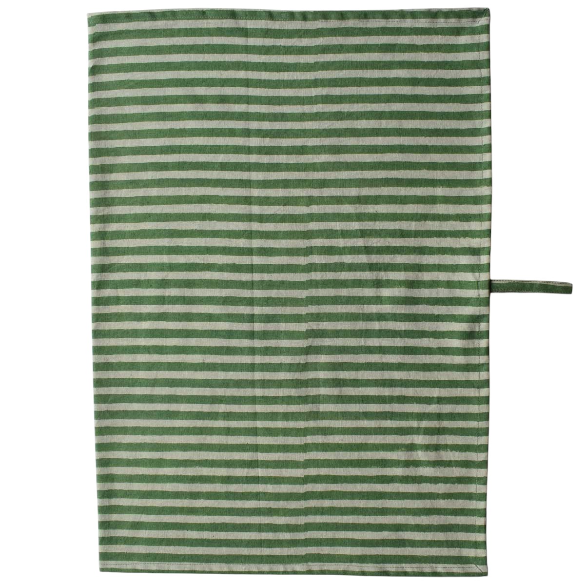 Hand Block Printed Cotton Kitchen Towels 50x70 cms Stripe Green Olive 202529