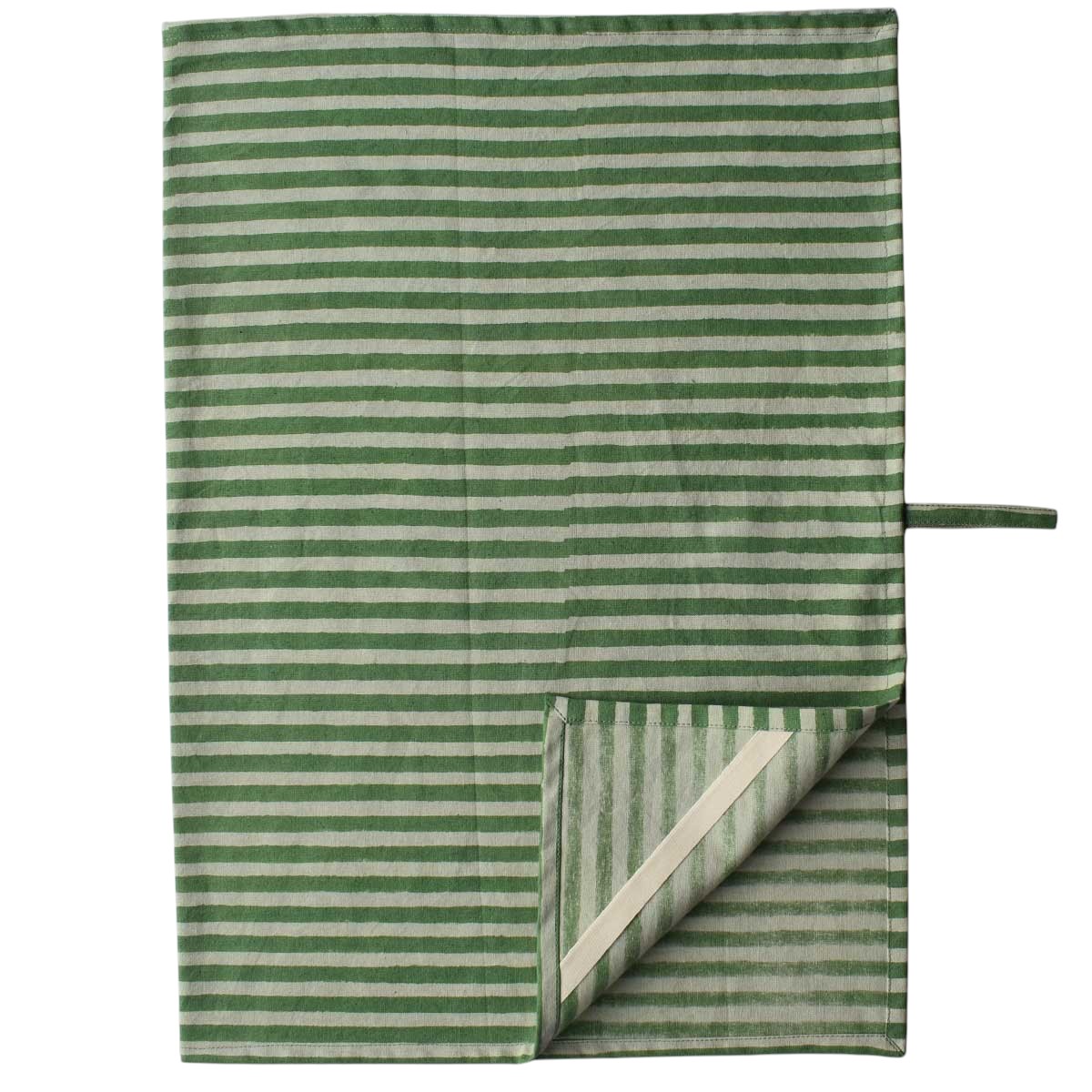 Hand Block Printed Cotton Kitchen Towels 50x70 cms Stripe Green Olive 202529
