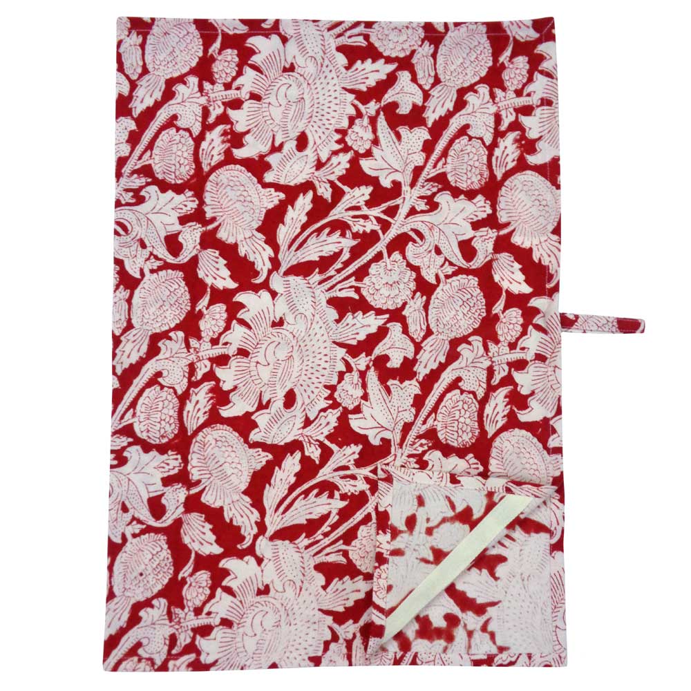 Hand Block Printed Cotton Kitchen Towels 50x70 cms Amarnath Rococco Red 200196