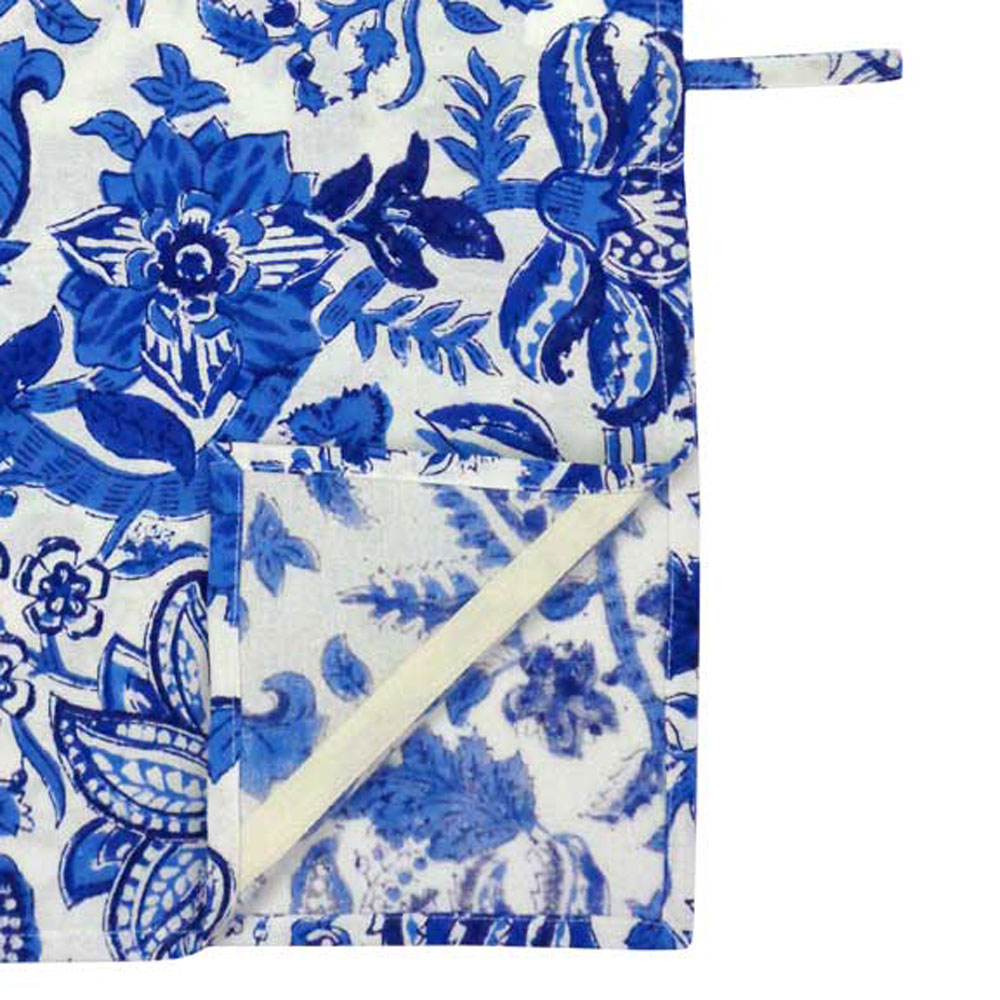 Hand Block Printed Cotton Kitchen Towels 50x70 cms Anarkali Blue Open 106795