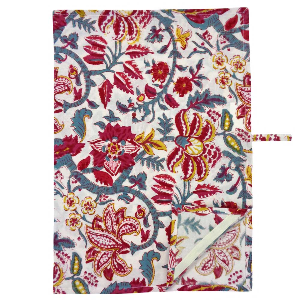 Hand Block Printed Cotton Kitchen Towels 50x70 cms Anarkali Red Open 200652