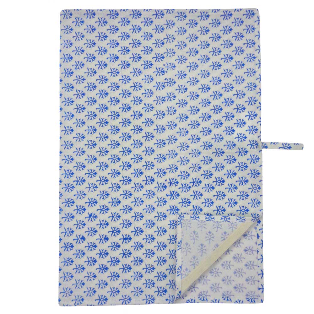 Hand Block Printed Cotton Kitchen Towels 50x70 cms Booti Blue 400385