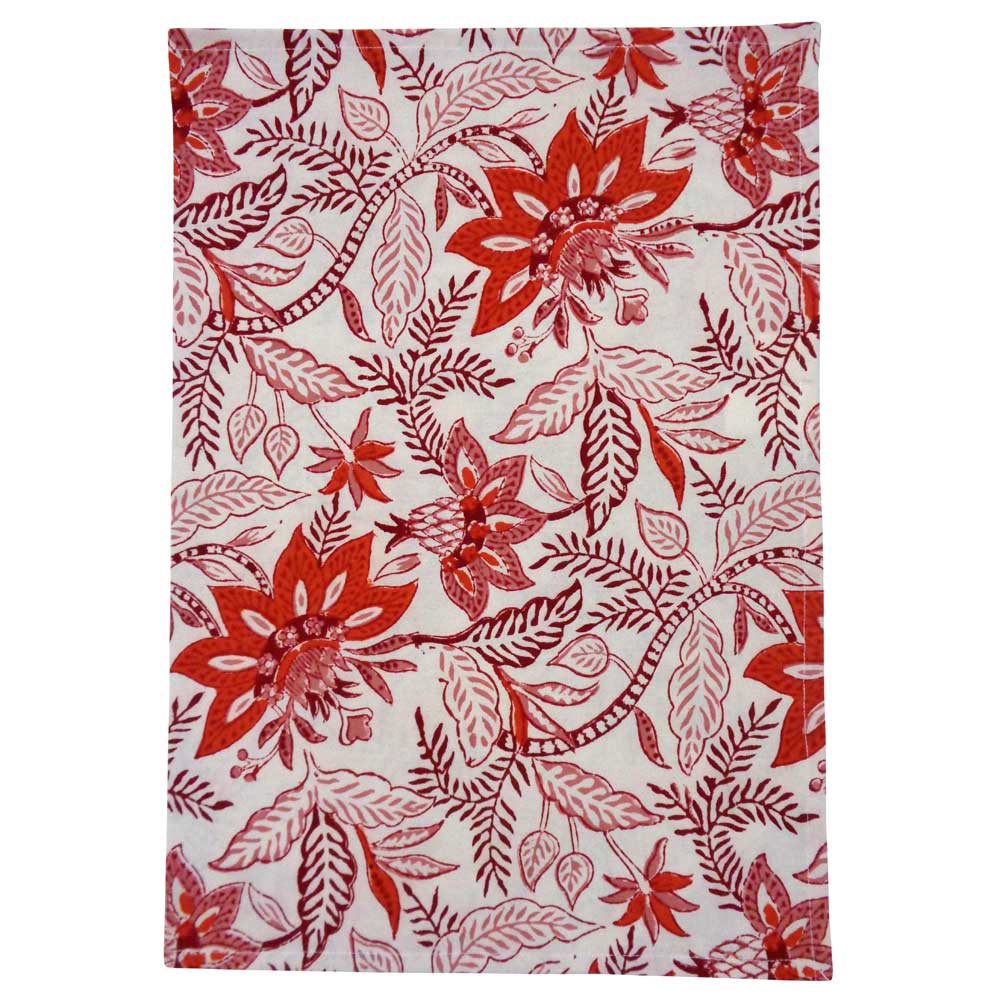 Hand Block Printed Cotton Kitchen Towels 50x70 cms  Bossanova Red Open 103700