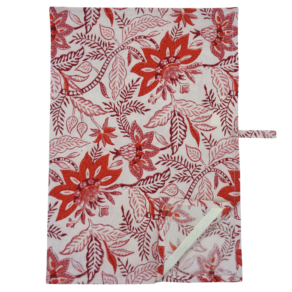 Hand Block Printed Cotton Kitchen Towels 50x70 cms  Bossanova Red Open 103700