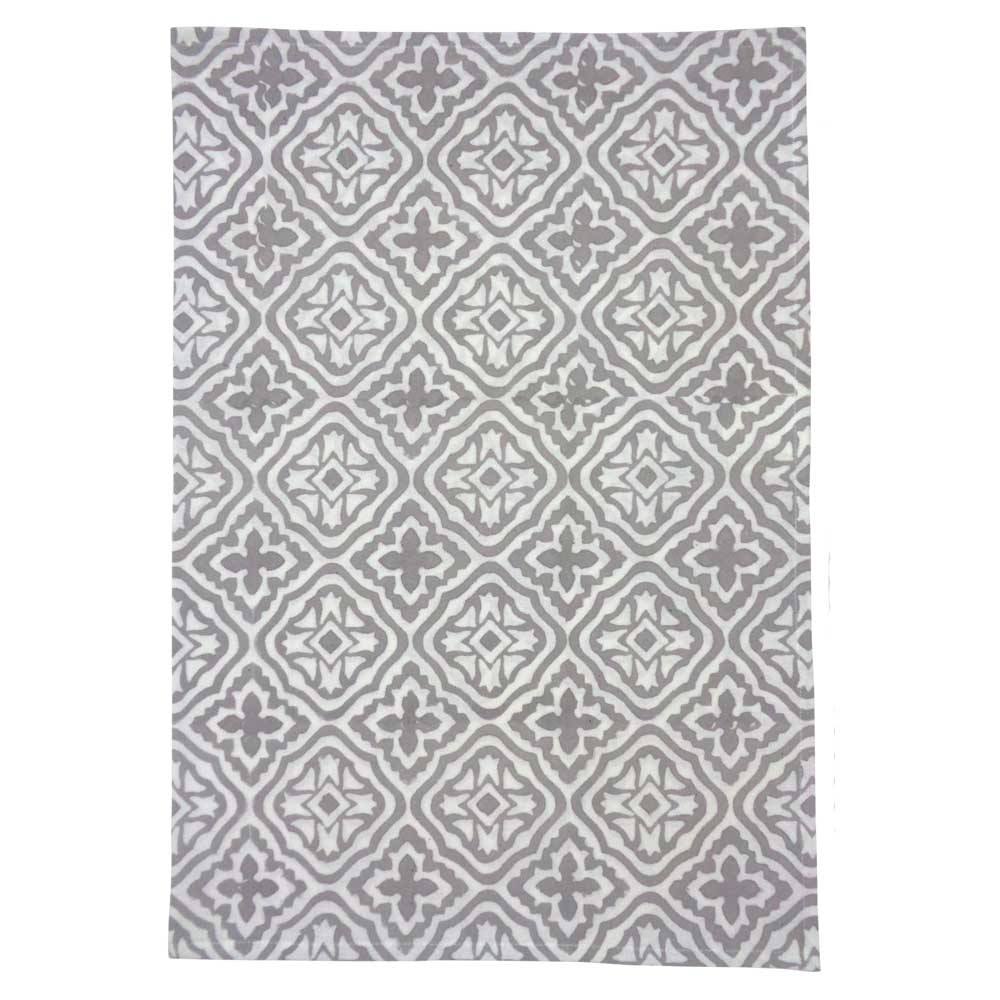 Hand Block Printed Cotton Kitchen Towels 50x70 cms Cross Flower Grey 100459