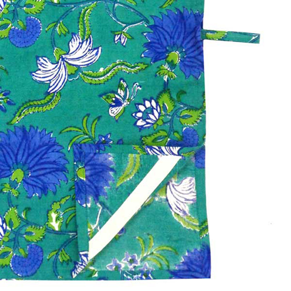 Hand Block Printed Cotton Kitchen Towels 50x70 cms Flower Blossom Sea Green Gud 106040