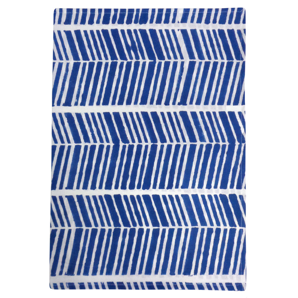 Hand Block Printed Cotton Kitchen Towels 50x70 cms Herringbone Blue 100468
