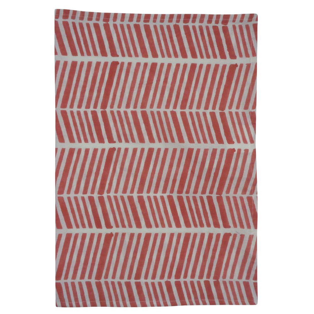 Hand Block Printed Cotton Kitchen Towels 50x70 cms Herringbone Pink 208302