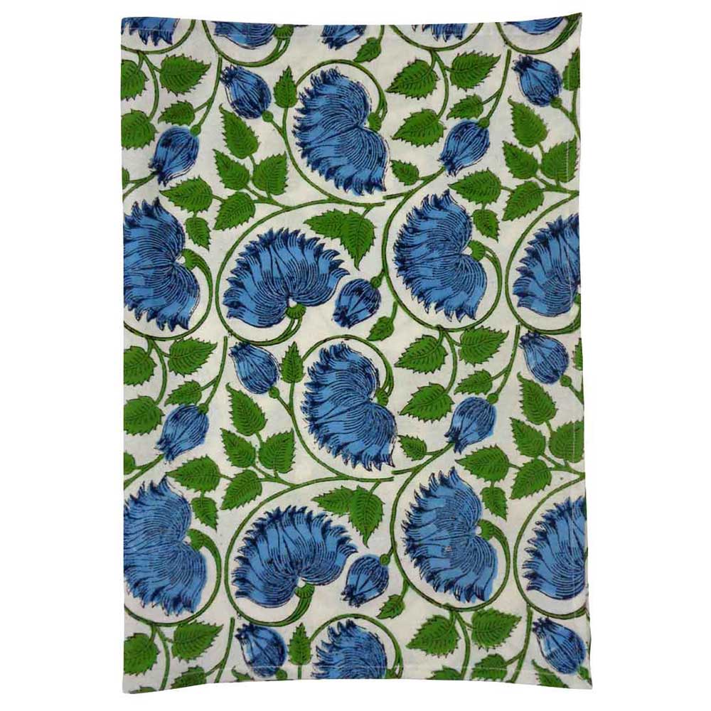 Hand Block Printed Cotton Kitchen Towels 50x70 cms Kamal Aqua Open 106099