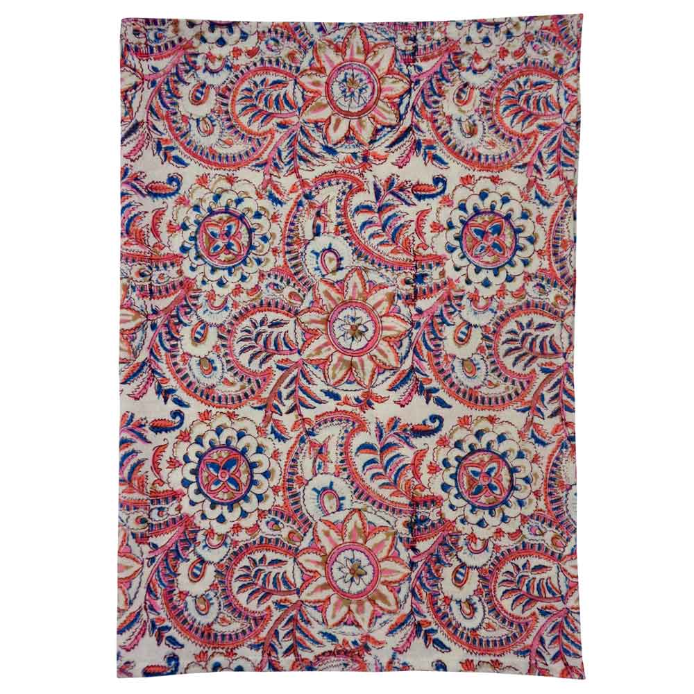 Hand Block Printed Cotton Kitchen Towels 50x70 cms Kusum Gulabi Jaal 106025
