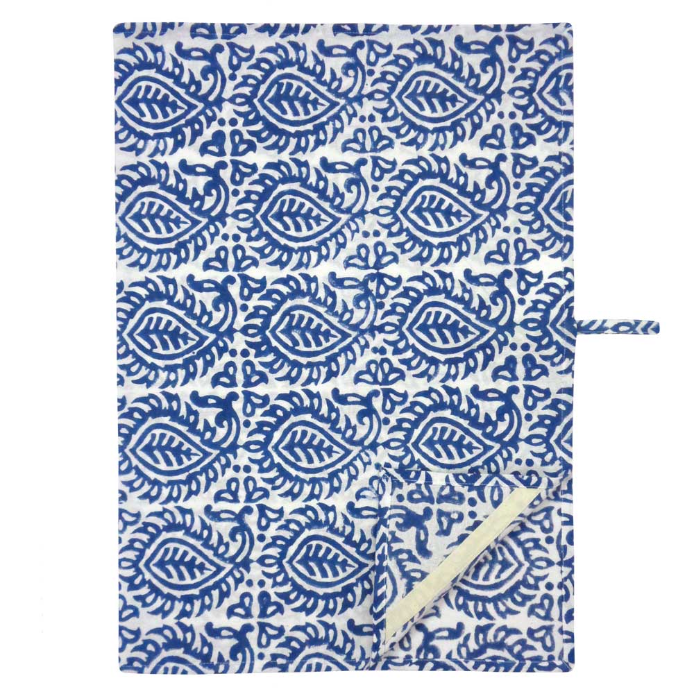 Hand Block Printed Cotton Kitchen Towels 50x70 cms Botanical Blue 208106