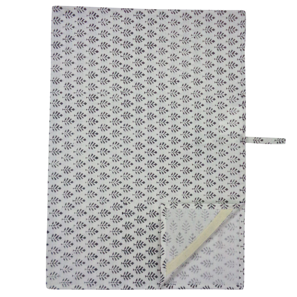 Hand Block Printed Cotton Kitchen Towels 50x70 cms Neem Flint Grey 201180