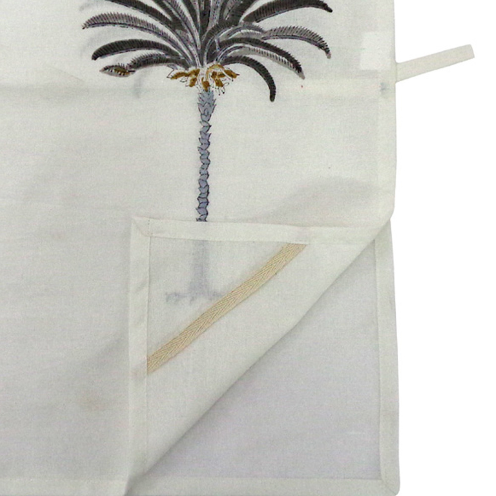 Hand Block Printed Cotton Kitchen Towels 50x70 cms Palm Tree Grey 100524