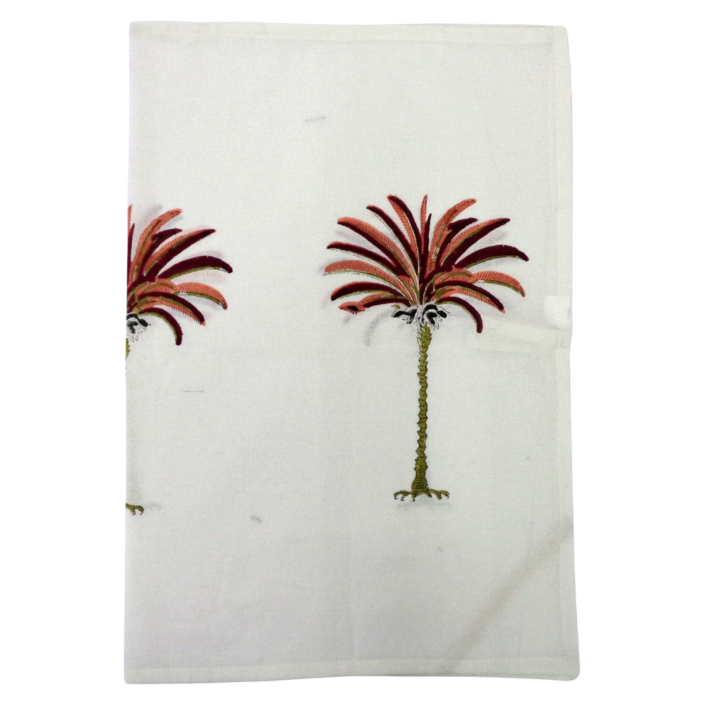 Hand Block Printed Cotton Kitchen Towels 50x70 cms Palm Tree Pink 100519
