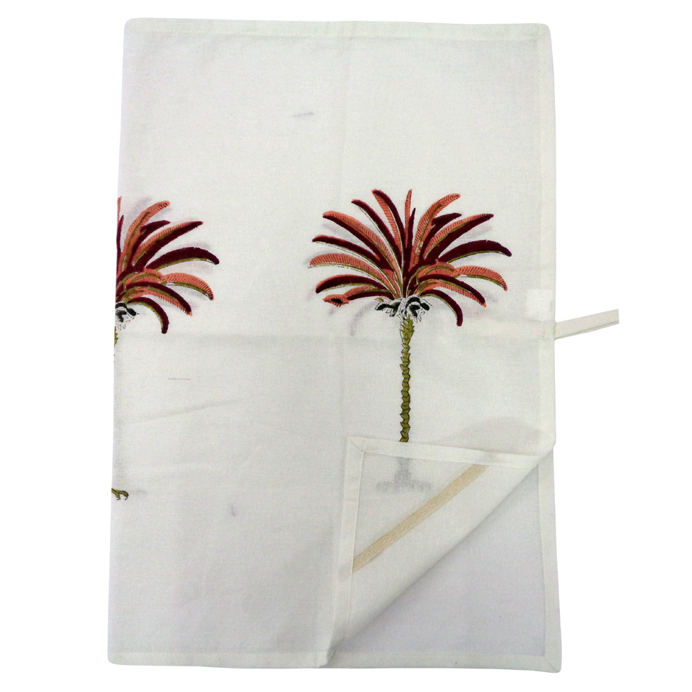 Hand Block Printed Cotton Kitchen Towels 50x70 cms Palm Tree Pink 100519