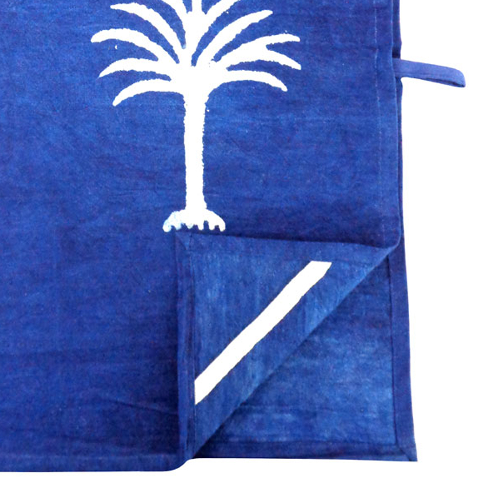 Hand Block Printed Cotton Kitchen Towels 50x70 cms Palm Tree White On Blue 100401