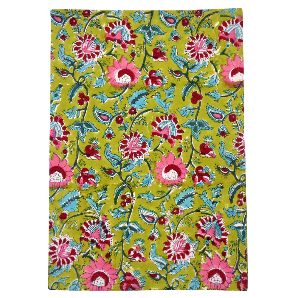 Hand Block Printed Cotton Kitchen Towels 50x70 cms Phuljhari Olive Gud 103487