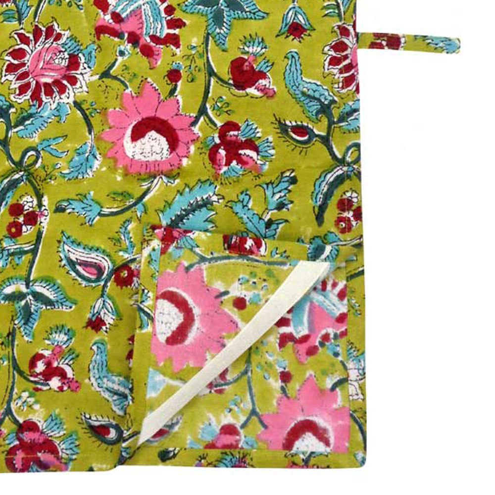 Hand Block Printed Cotton Kitchen Towels 50x70 cms Phuljhari Olive Gud 103487
