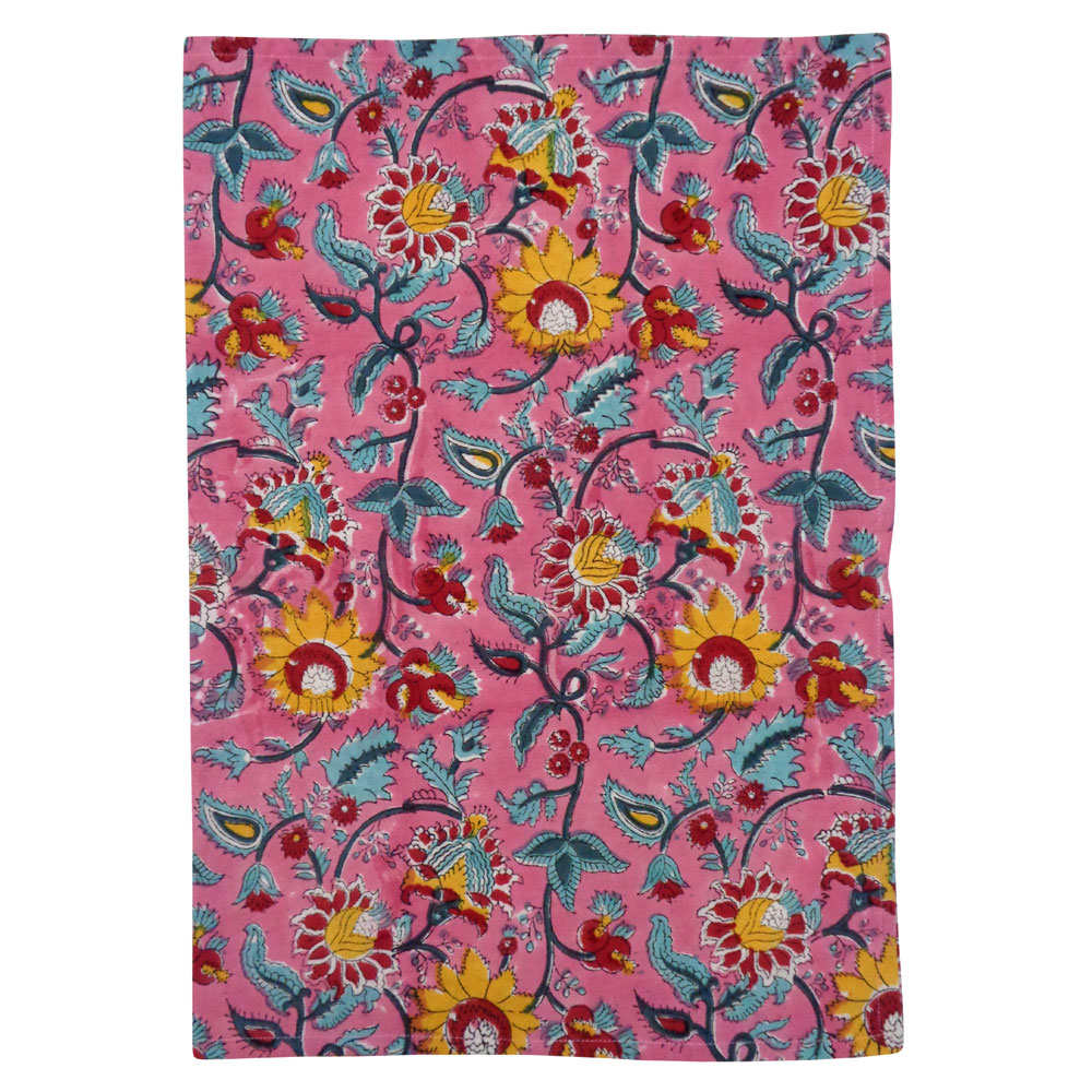 Hand Block Printed Cotton Kitchen Towels 50x70 cms Phuljhari Pink Gud 204756